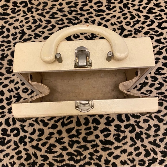 VTG 50s • Portable Handheld Wooden Box Bag - Picture 11 of 14